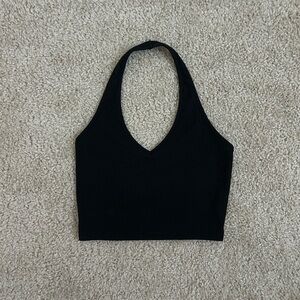 Black Ribbed Halter Tank Top
